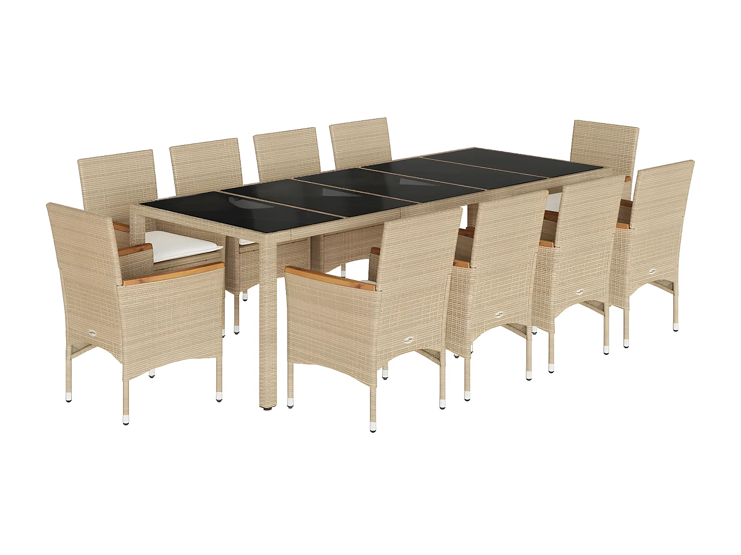 Ensemble à manger de jardin et coussins 11pcs beige rotin verre
