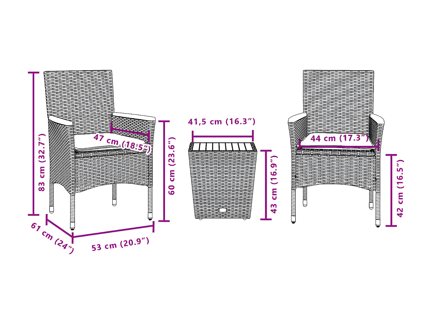 Ensemble de bistro avec coussins 3 pcs gris rotin et verre