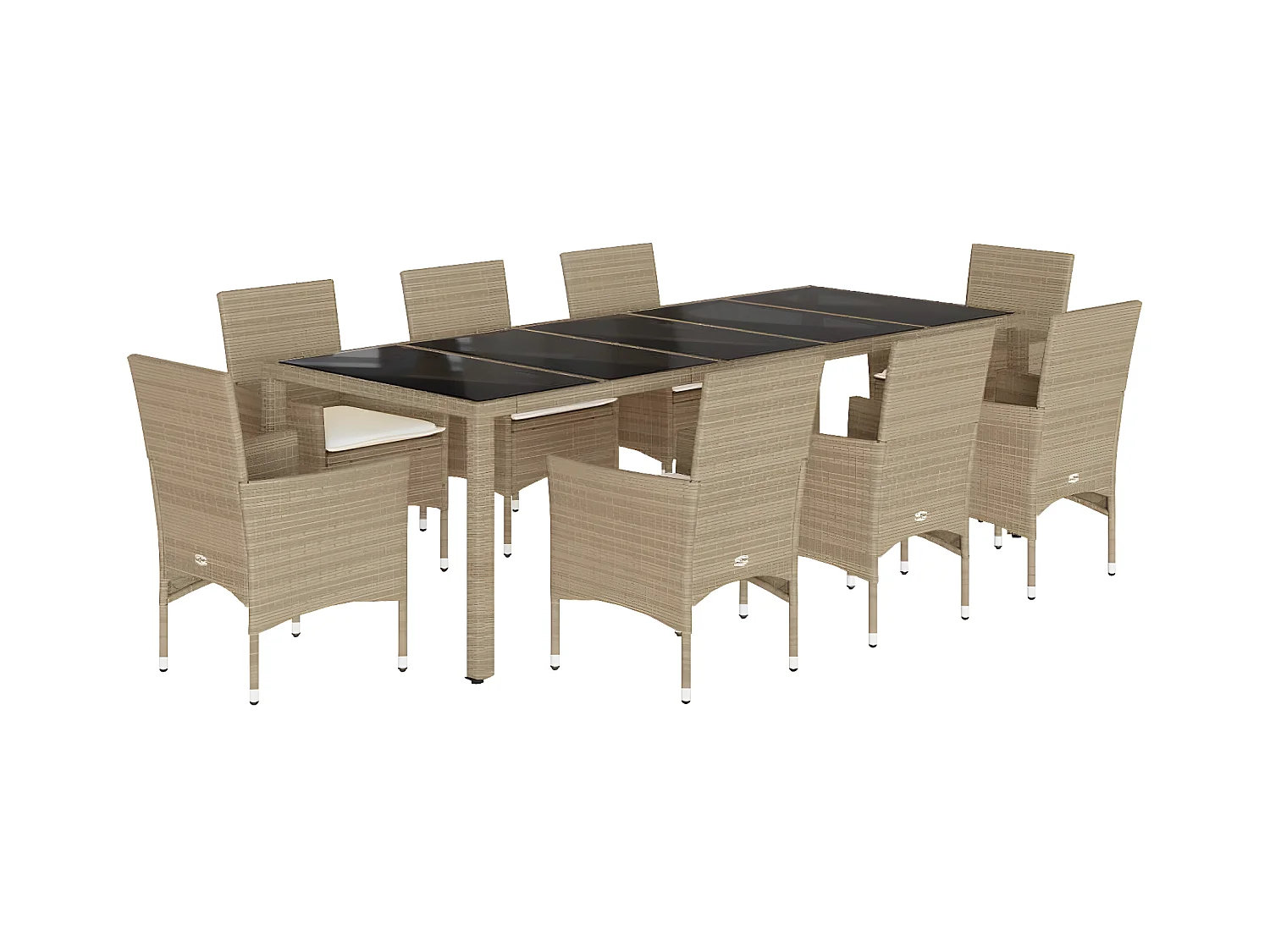 Ensemble à manger de jardin et coussins 9 pcs beige rotin verre