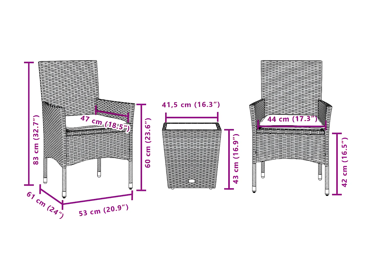 Ensemble de bistro avec coussins 3pcs noir résine tressée verre