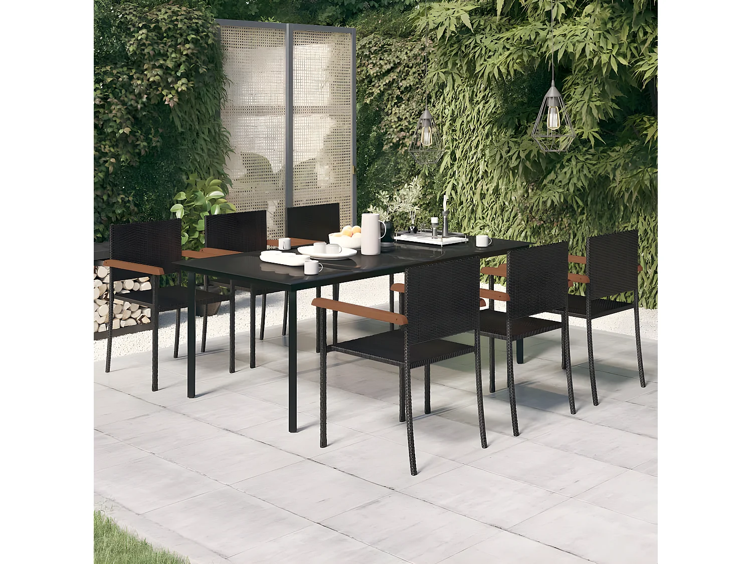 Ensemble de salle à manger de jardin 7 pcs Noir 38