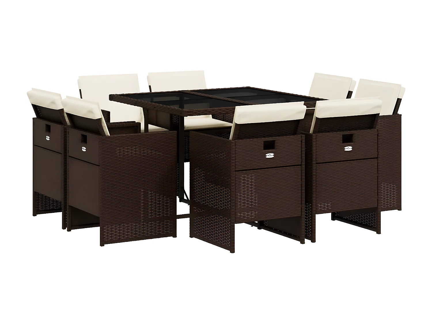 Ensemble à manger de jardin et coussins 9 pcs marron poly rotin