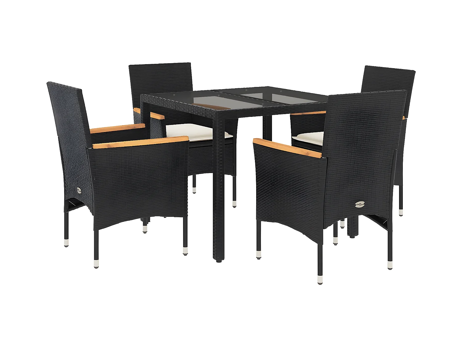 Ensemble à manger de jardin et coussins 5 pcs noir rotin verre