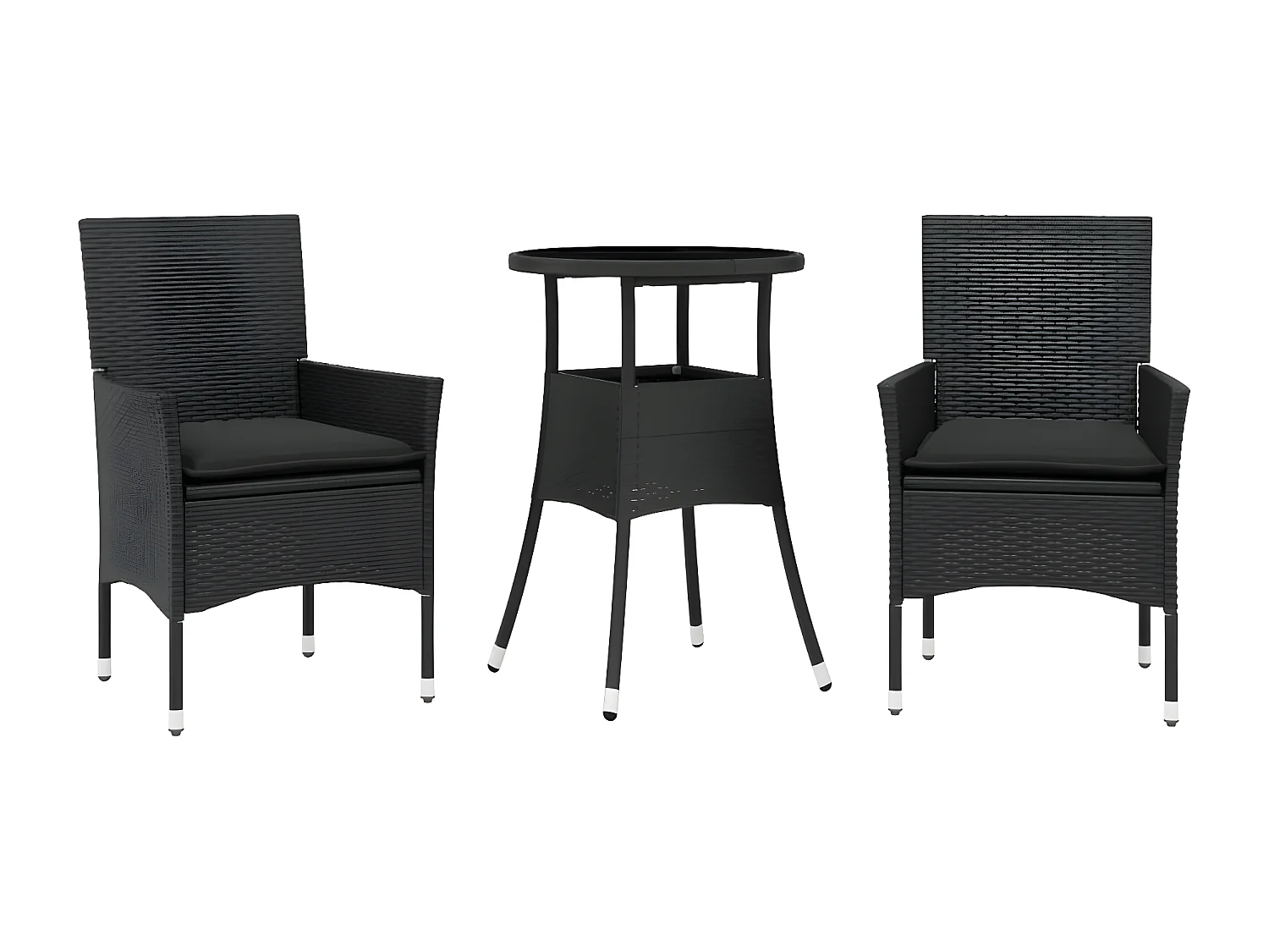 Ensemble à manger de jardin et coussins 3 pcs noir rotin verre