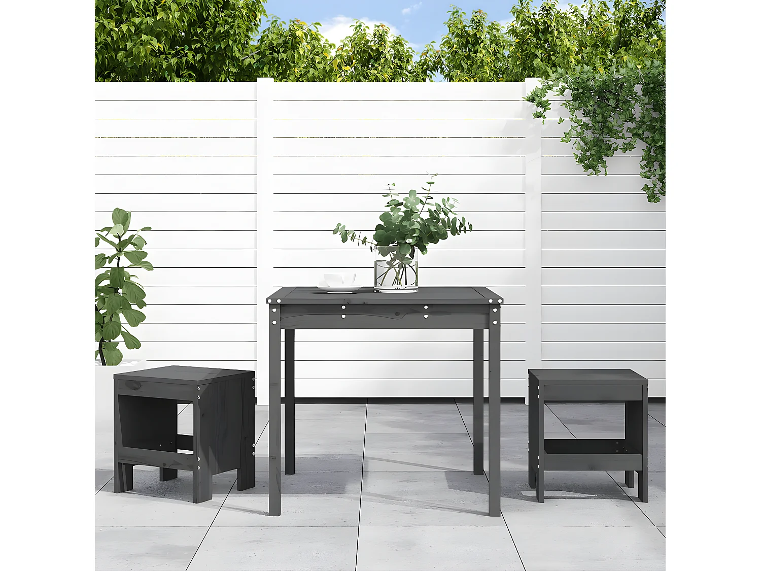Ensemble de bistrot de jardin 3 pcs gris bois de pin massif