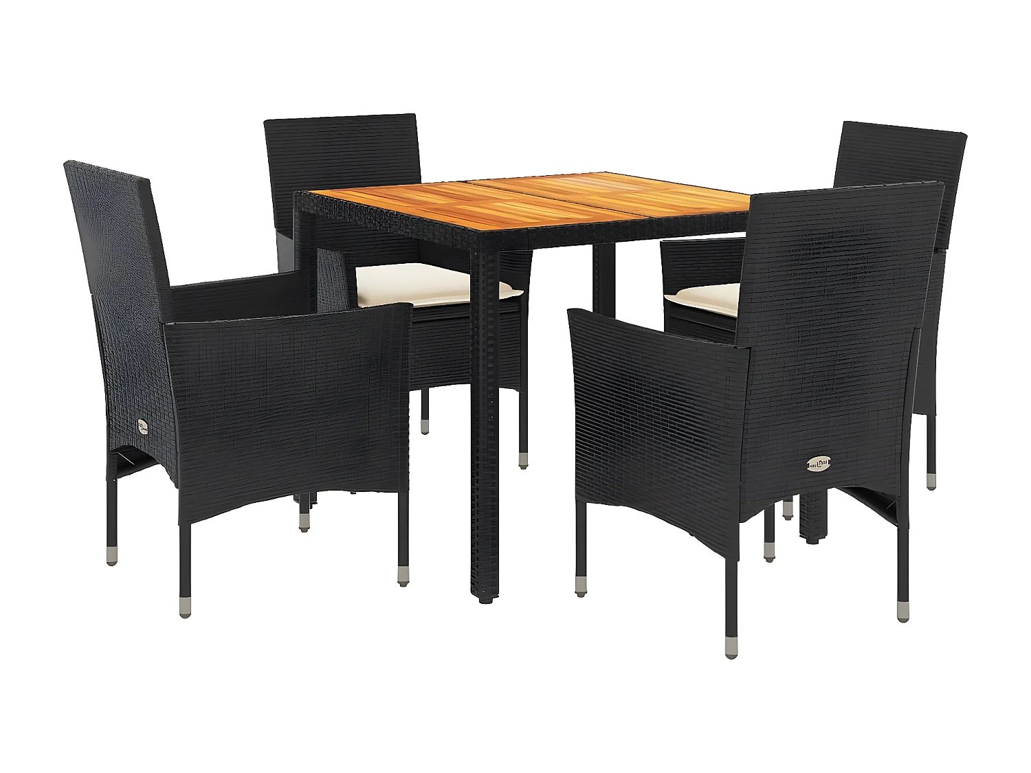 Ensemble à manger de jardin et coussins 5 pcs noir rotin acacia