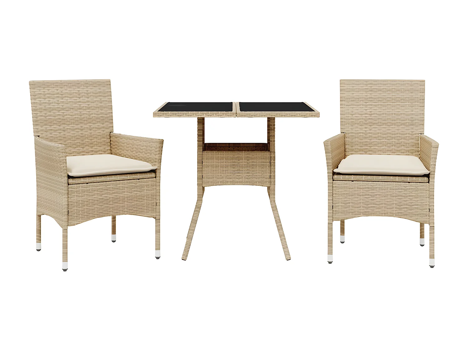 Ensemble à manger de jardin et coussins 3 pcs beige rotin verre