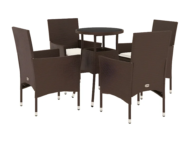 Ensemble à manger de jardin et coussins 5pcs marron rotin verre