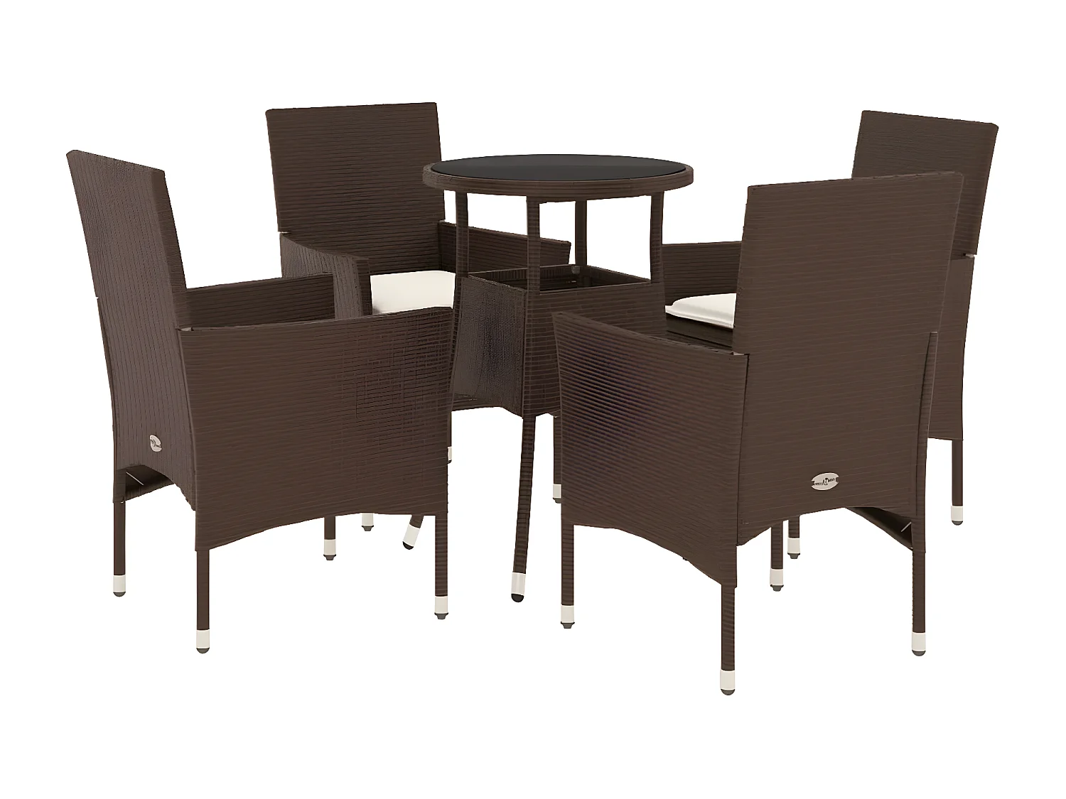 Ensemble à manger de jardin et coussins 5pcs marron rotin verre