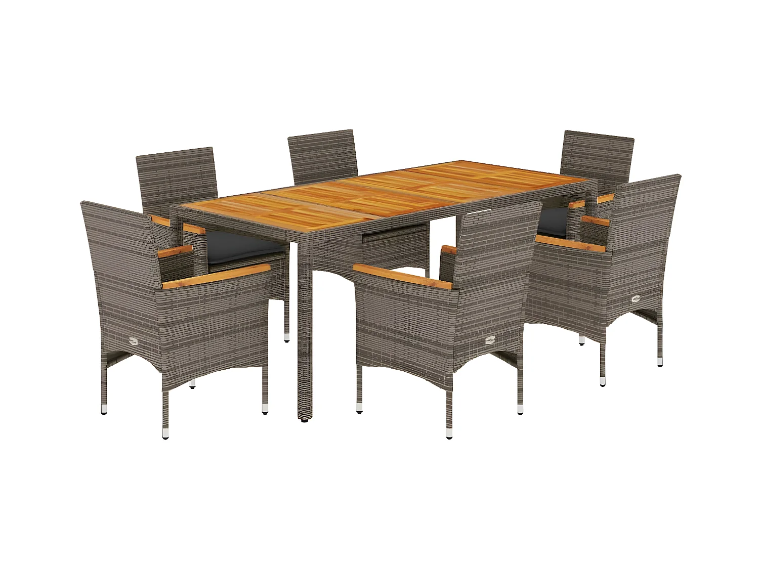 Ensemble à manger de jardin et coussins 7 pcs gris rotin acacia