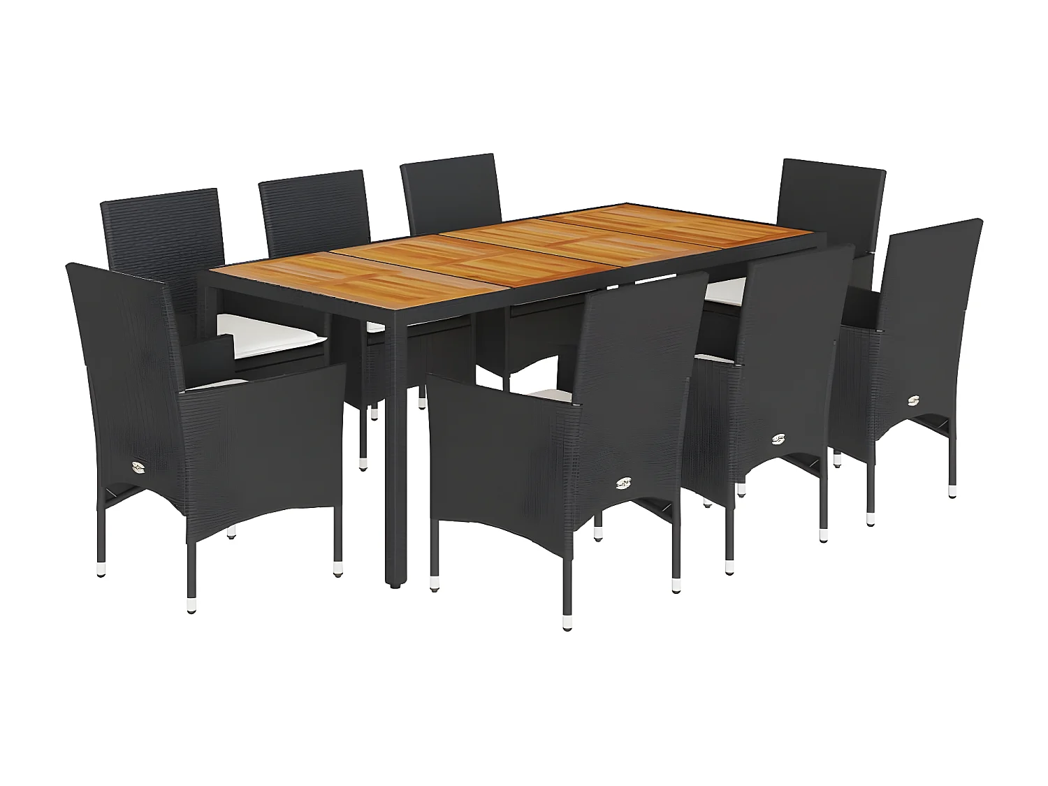 Ensemble à manger de jardin et coussins 9 pcs noir rotin acacia