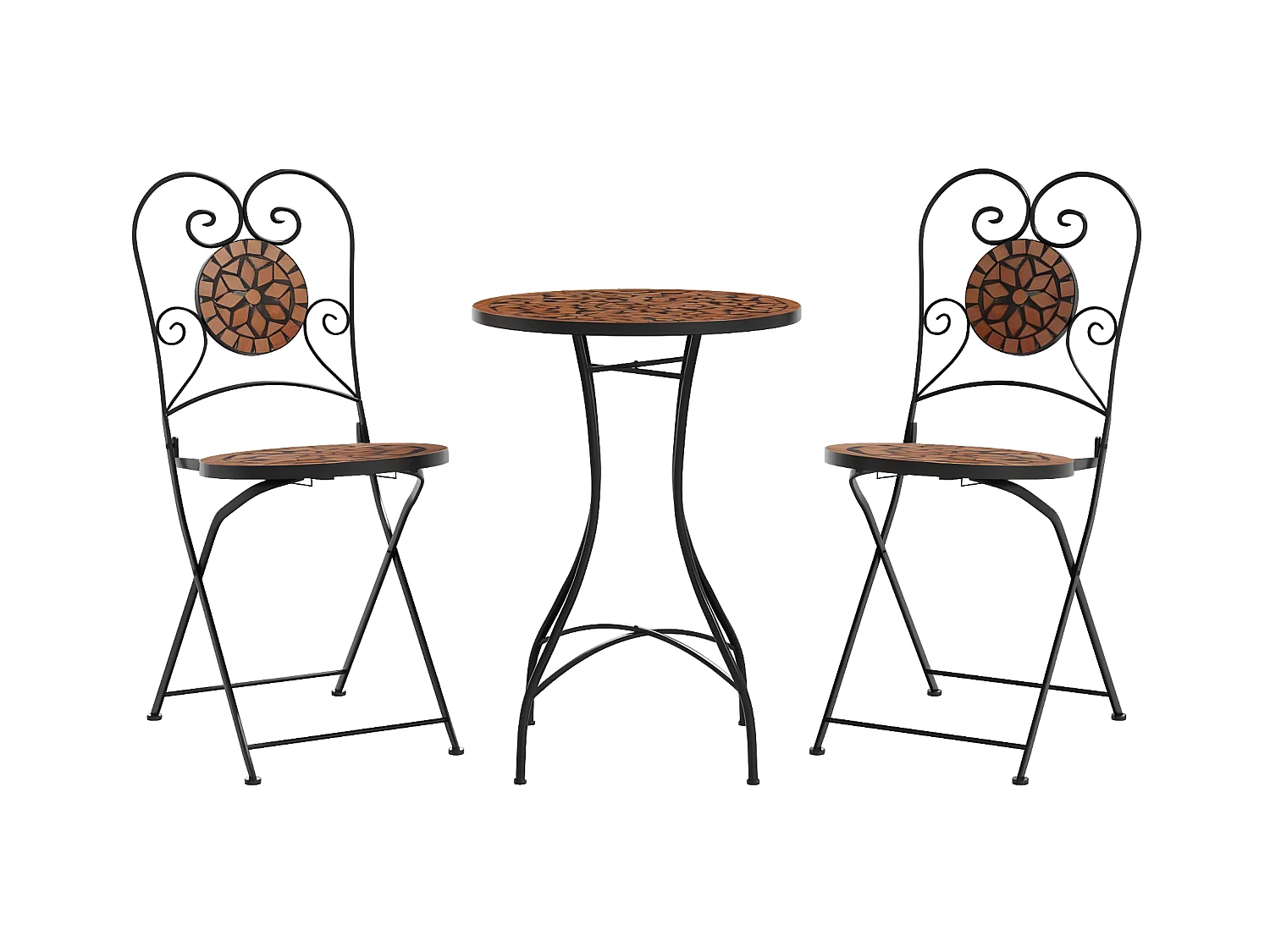 Bistroset mozaïek ijzer en keramiek terracottakleurig