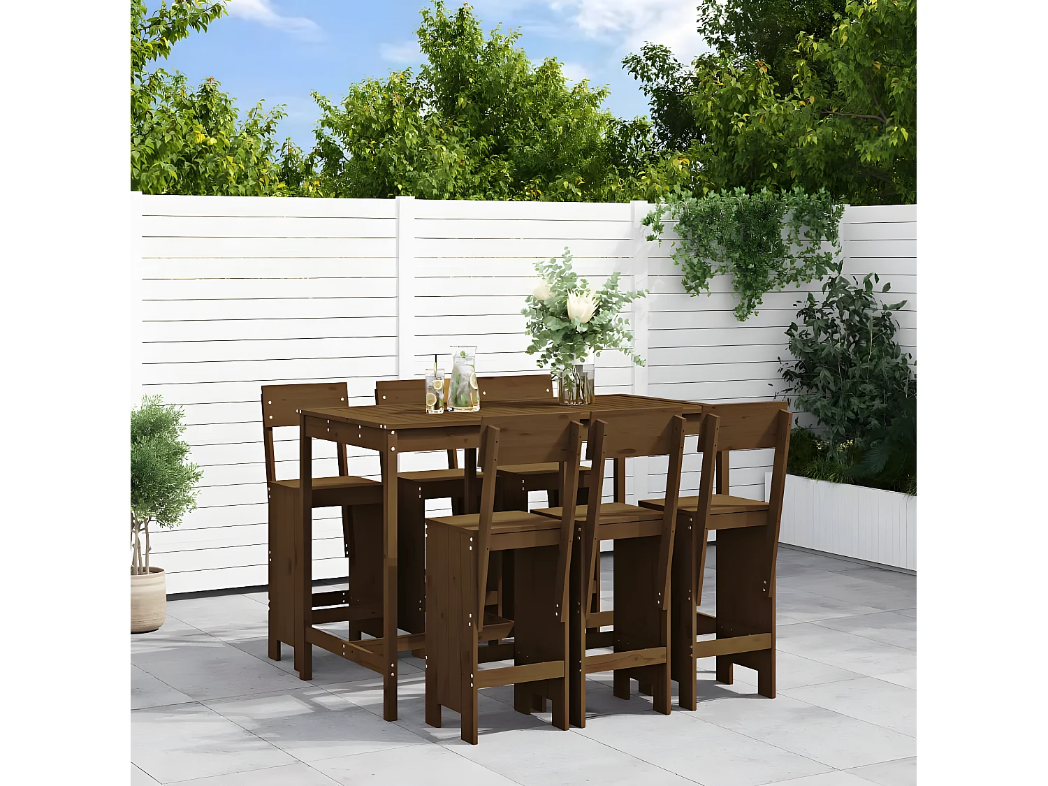 Ensemble de bar de jardin 7 pcs marron miel bois de pin massif