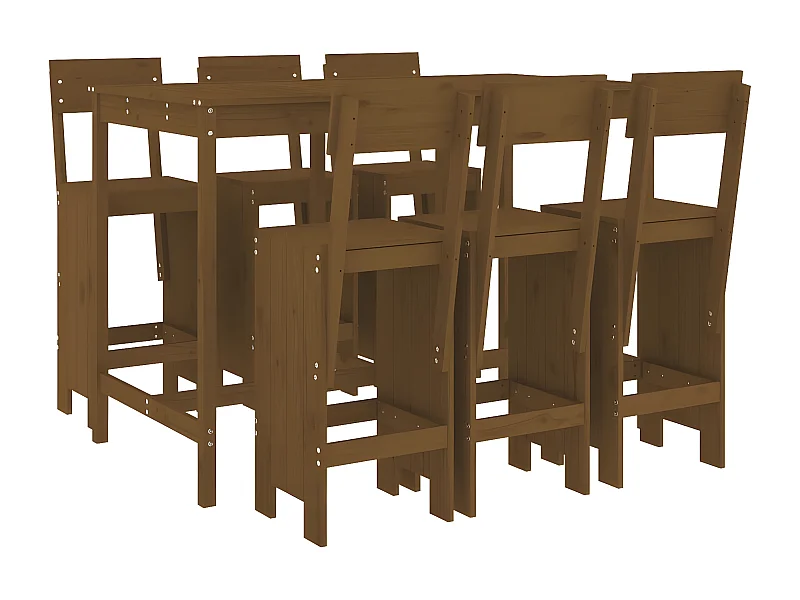 Ensemble de bar de jardin 7 pcs marron miel bois de pin massif