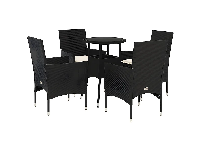 Ensemble à manger de jardin et coussins 5 pcs noir rotin verre