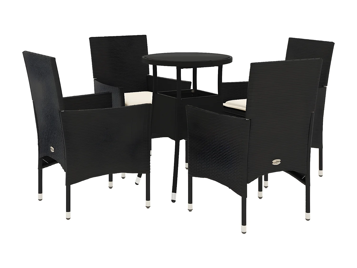 Ensemble à manger de jardin et coussins 5 pcs noir rotin verre