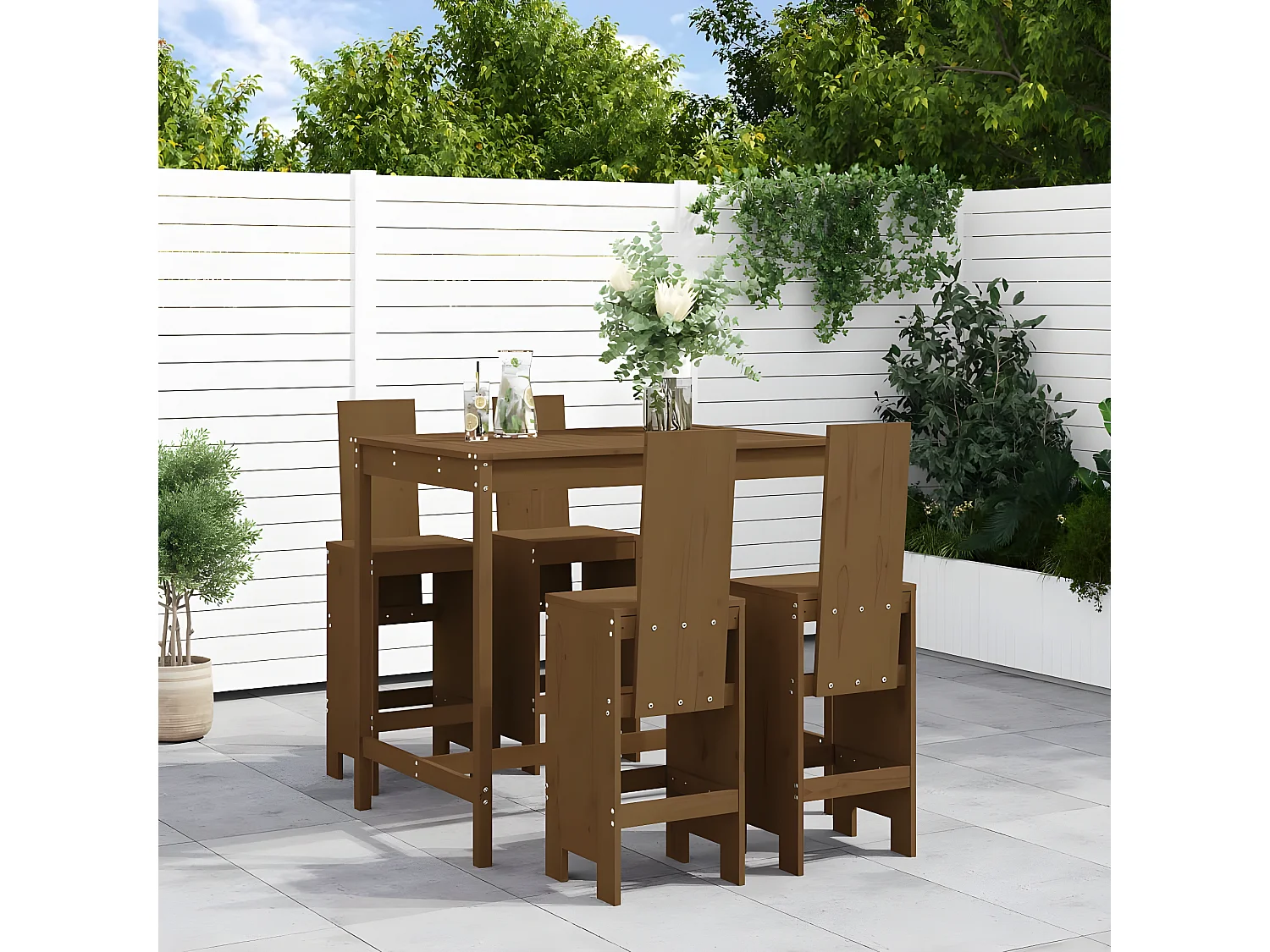 Ensemble de bar de jardin 5 pcs marron miel bois de pin massif