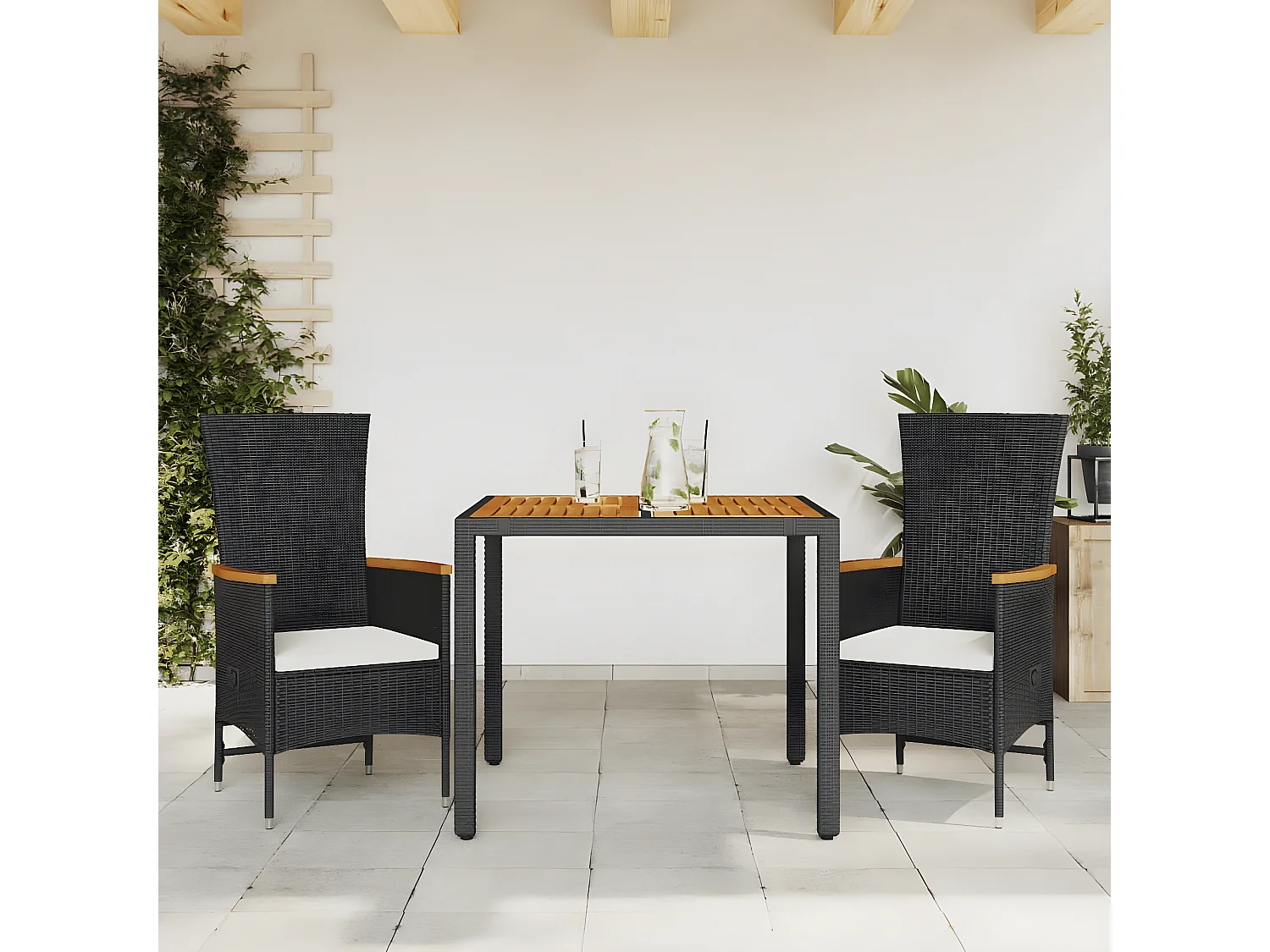 Ensemble à manger de jardin avec coussins 3 pcs Noir