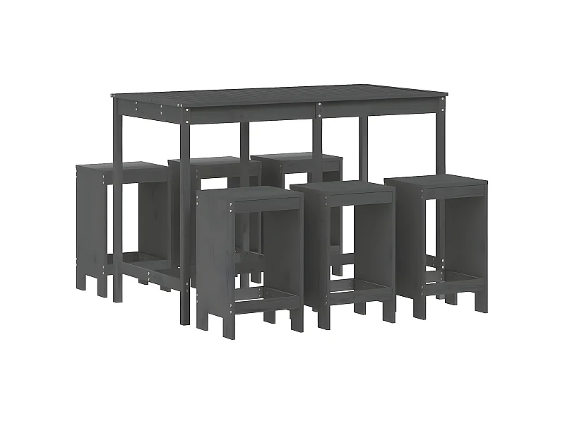 Ensemble de bar de jardin 7 pcs gris bois de pin massif