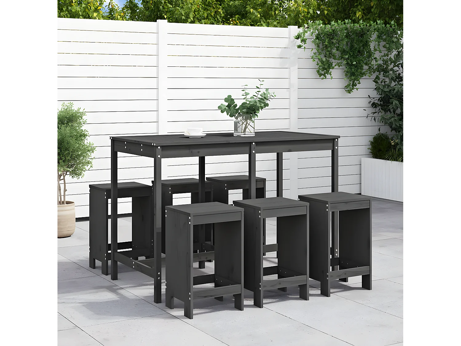 Ensemble de bar de jardin 7 pcs gris bois de pin massif