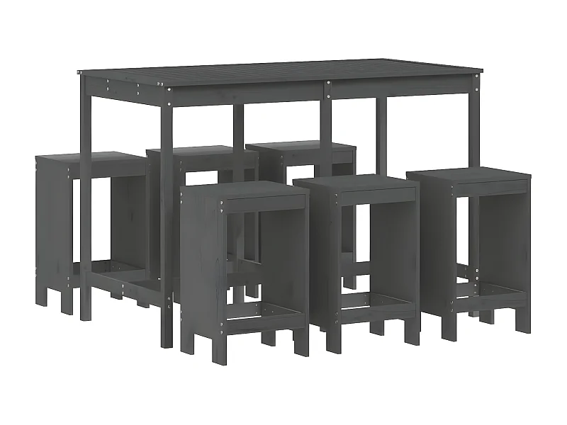 Ensemble de bar de jardin 7 pcs gris bois de pin massif