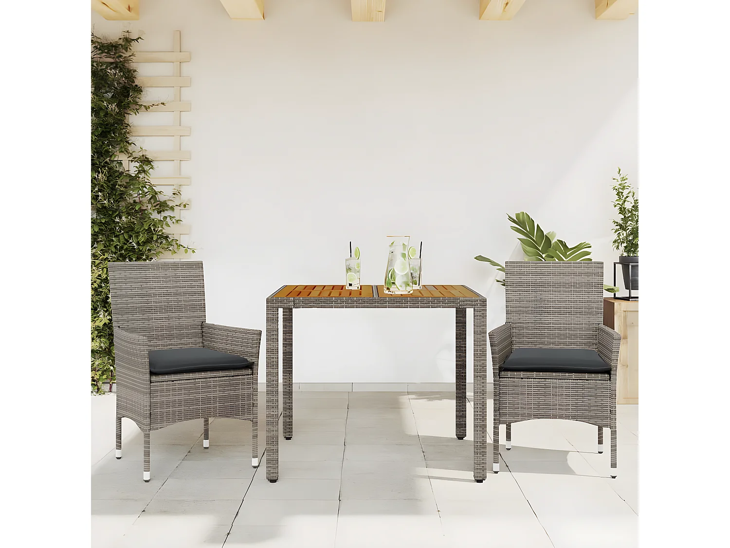 Ensemble à manger de jardin et coussins 3 pcs gris rotin acacia