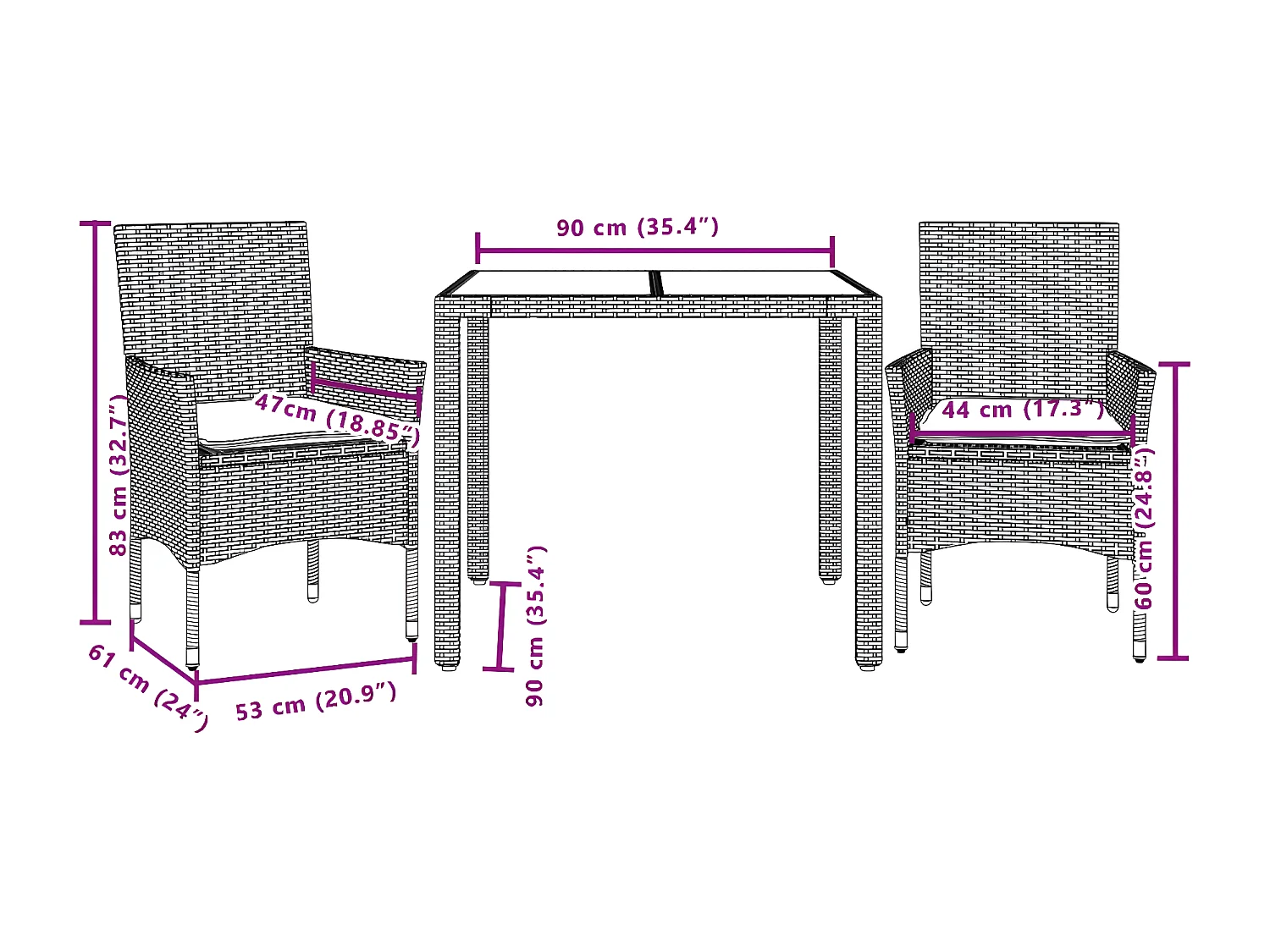 Ensemble à manger de jardin et coussins 3 pcs gris rotin acacia