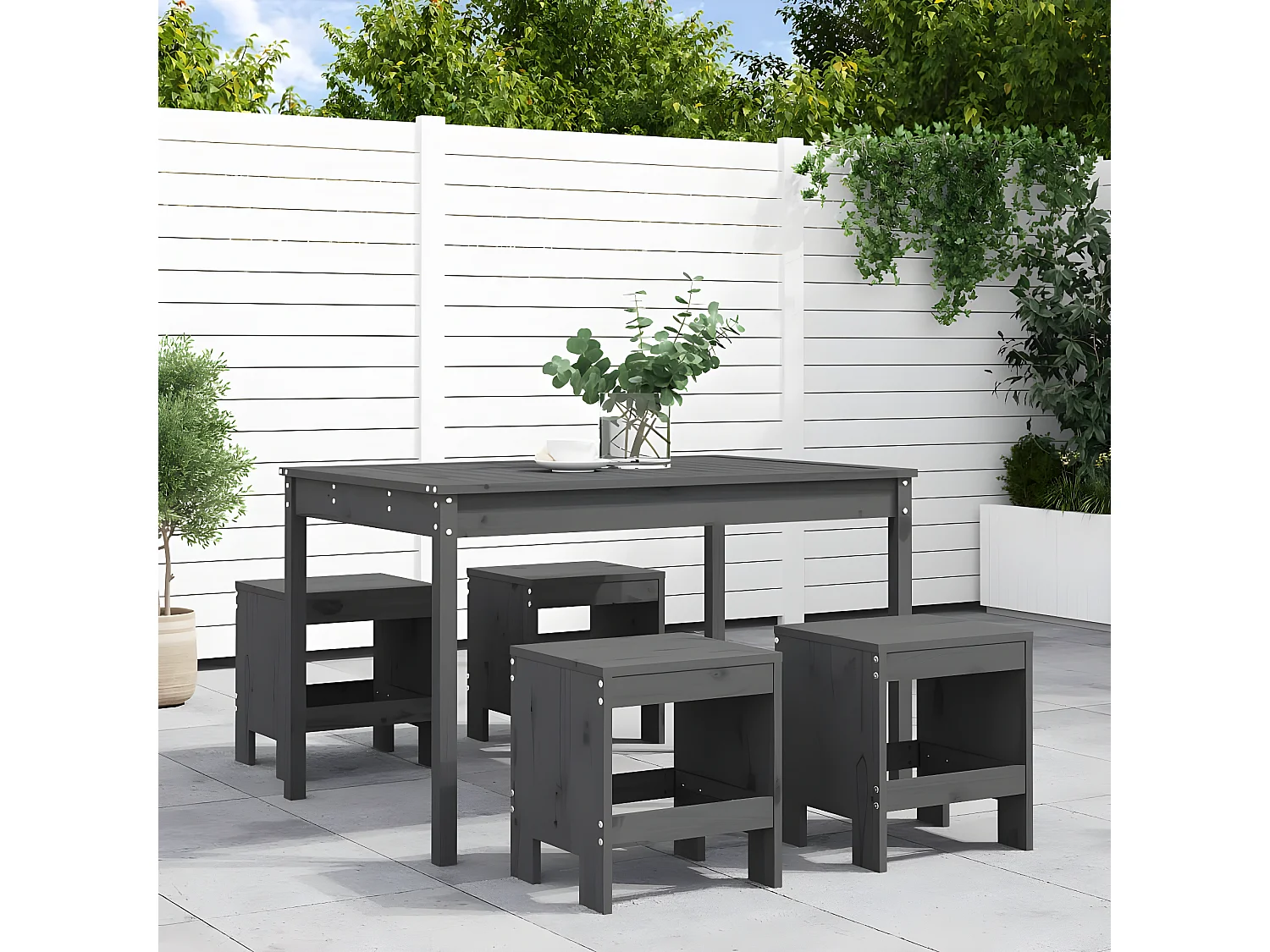 Ensemble à manger de jardin 5pcs gris bois massif de pin