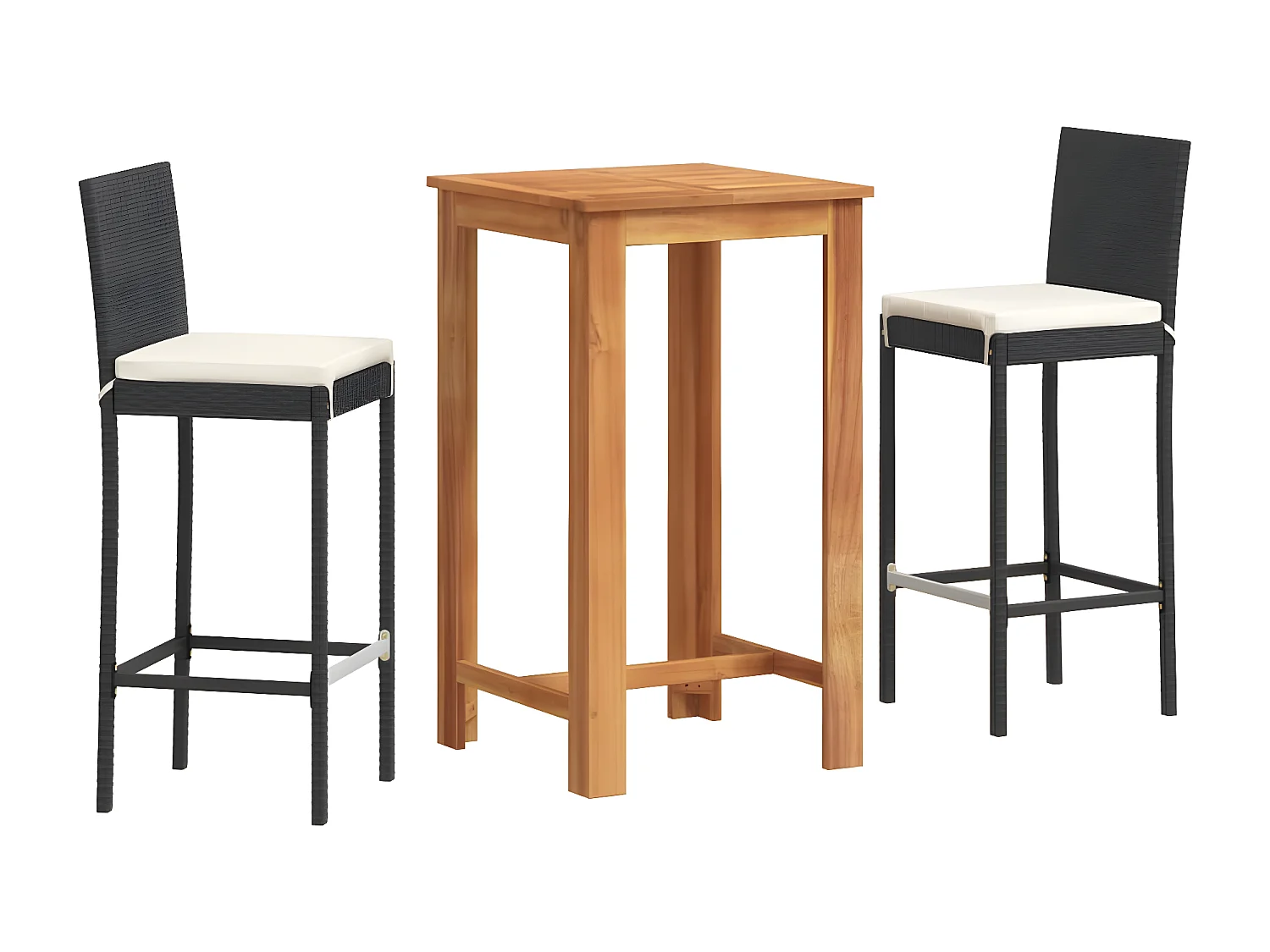 Ensemble de bar de jardin 3 pcs noir bois massif acacia rotin