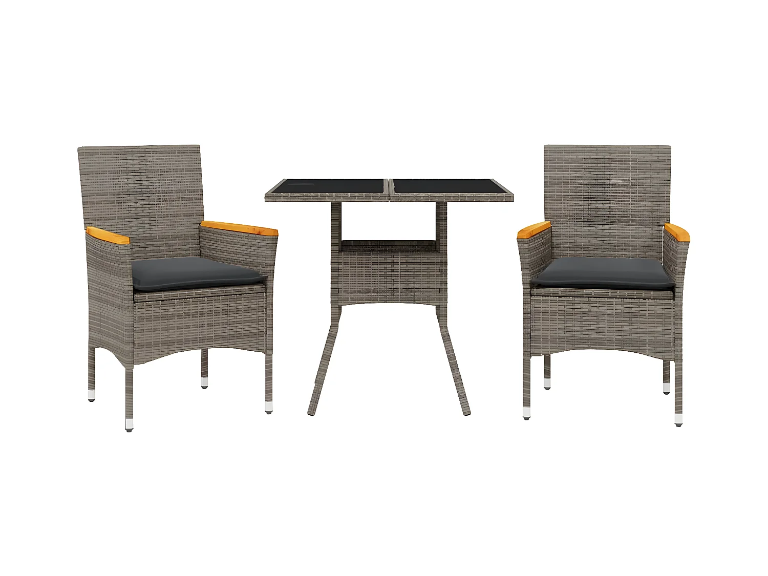 Ensemble à manger de jardin et coussins 3 pcs gris rotin verre