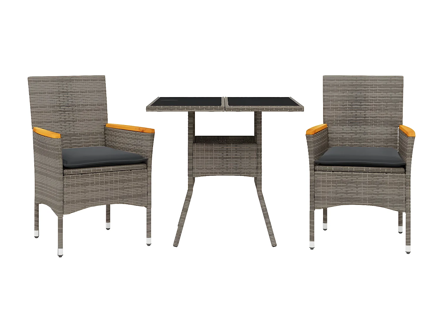 Ensemble à manger de jardin et coussins 3 pcs gris rotin verre