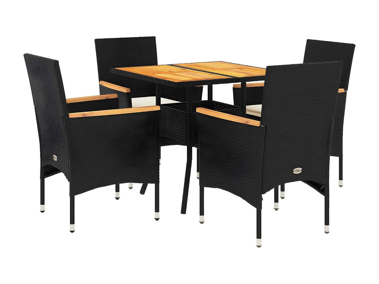 Ensemble à manger de jardin et coussins 5 pcs noir rotin acacia