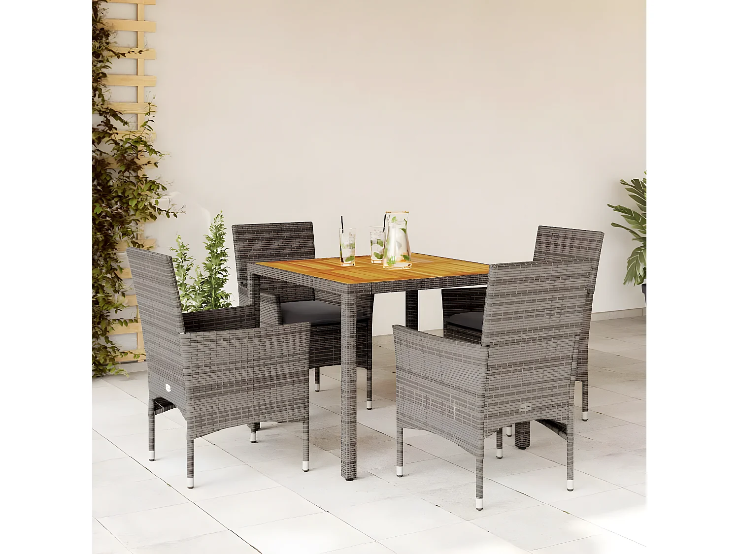 Ensemble à manger de jardin et coussins 5 pcs gris rotin acacia