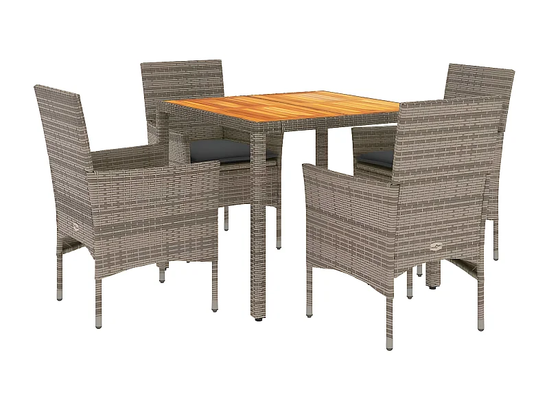 Ensemble à manger de jardin et coussins 5 pcs gris rotin acacia