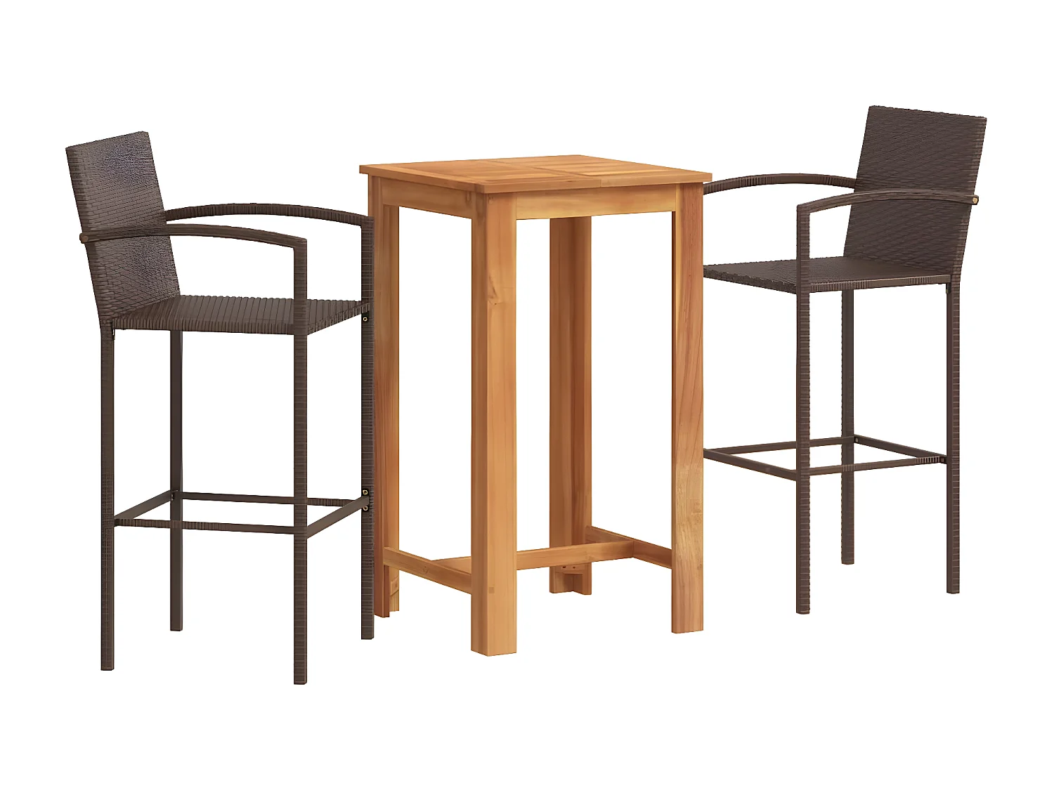 Ensemble de bar de jardin 3 pcs marron bois massif acacia rotin