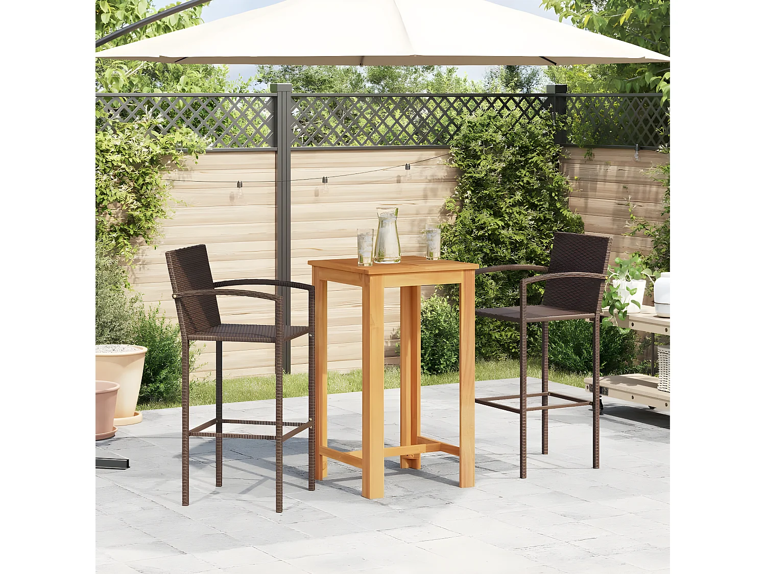 Ensemble de bar de jardin 3 pcs marron bois massif acacia rotin