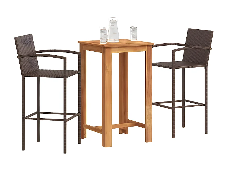 Ensemble de bar de jardin 3 pcs marron bois massif acacia rotin