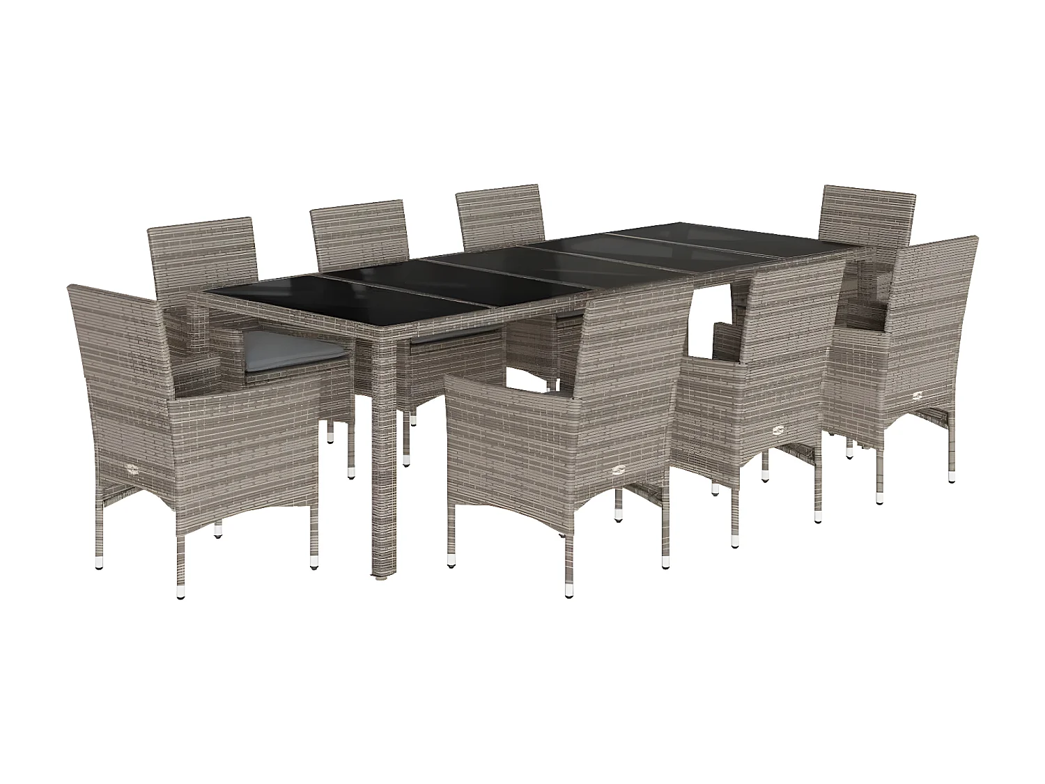 Ensemble à manger de jardin et coussins 9 pcs gris rotin verre