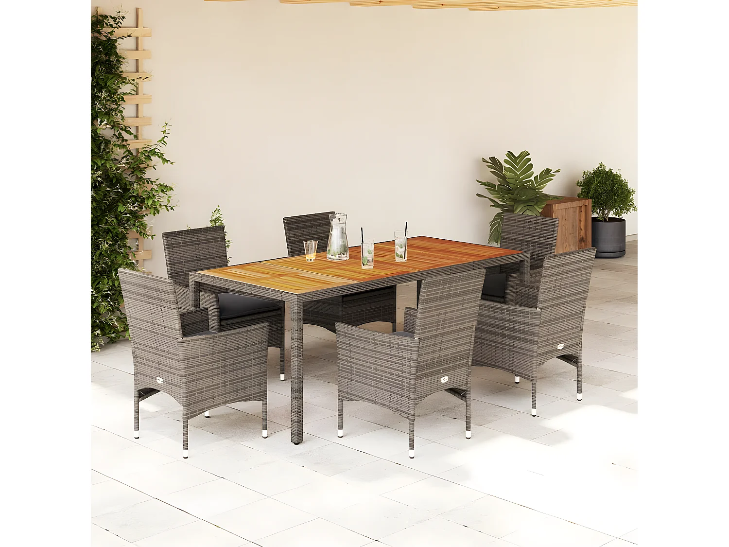 Ensemble à manger de jardin et coussins 7 pcs gris rotin acacia