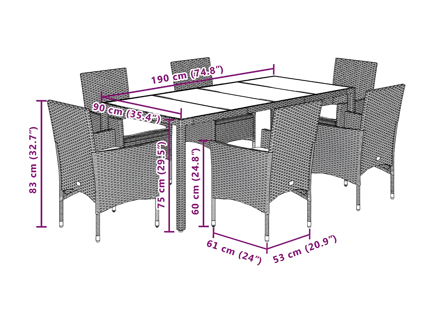 Ensemble à manger de jardin et coussins 7 pcs gris rotin acacia