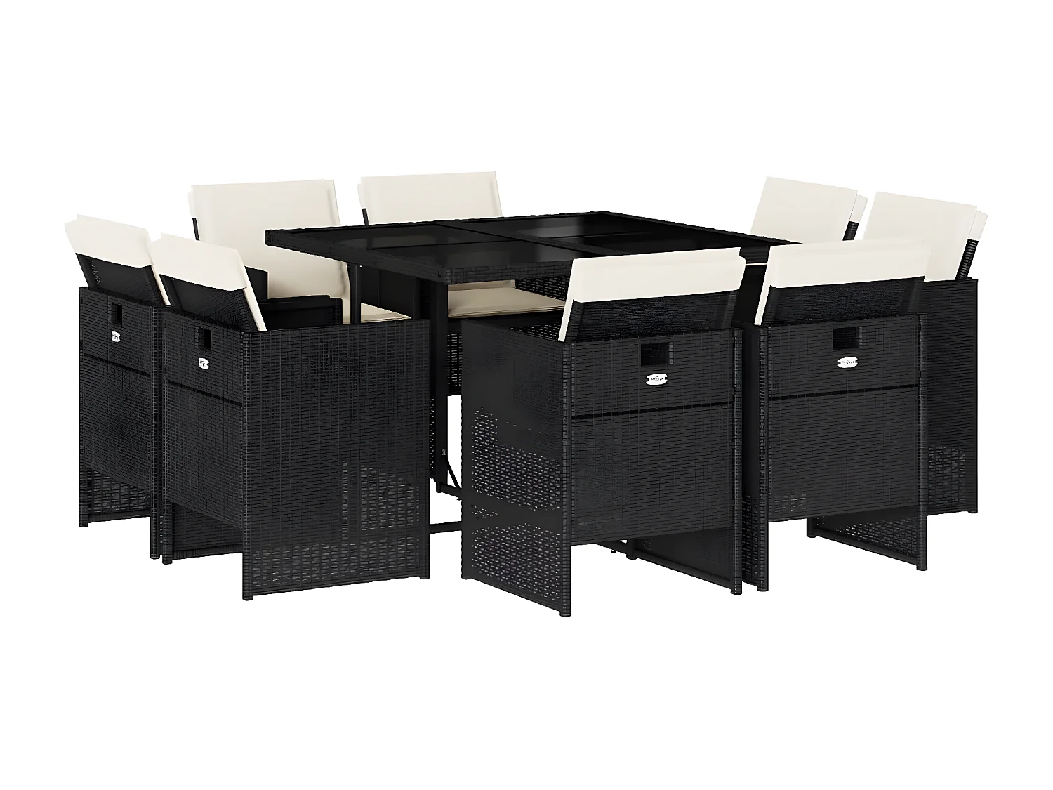 Ensemble à manger de jardin 9pcs coussins noir résine tressée