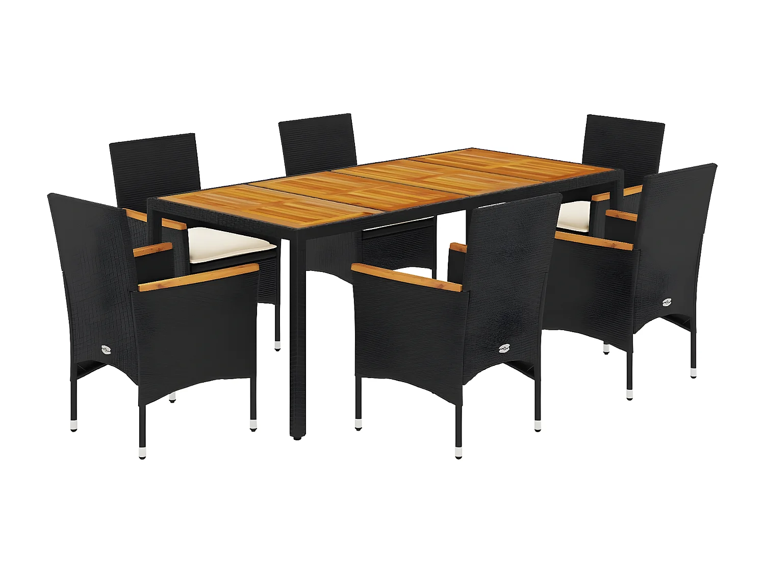 Ensemble à manger de jardin et coussins 7pcs noir rotin acacia