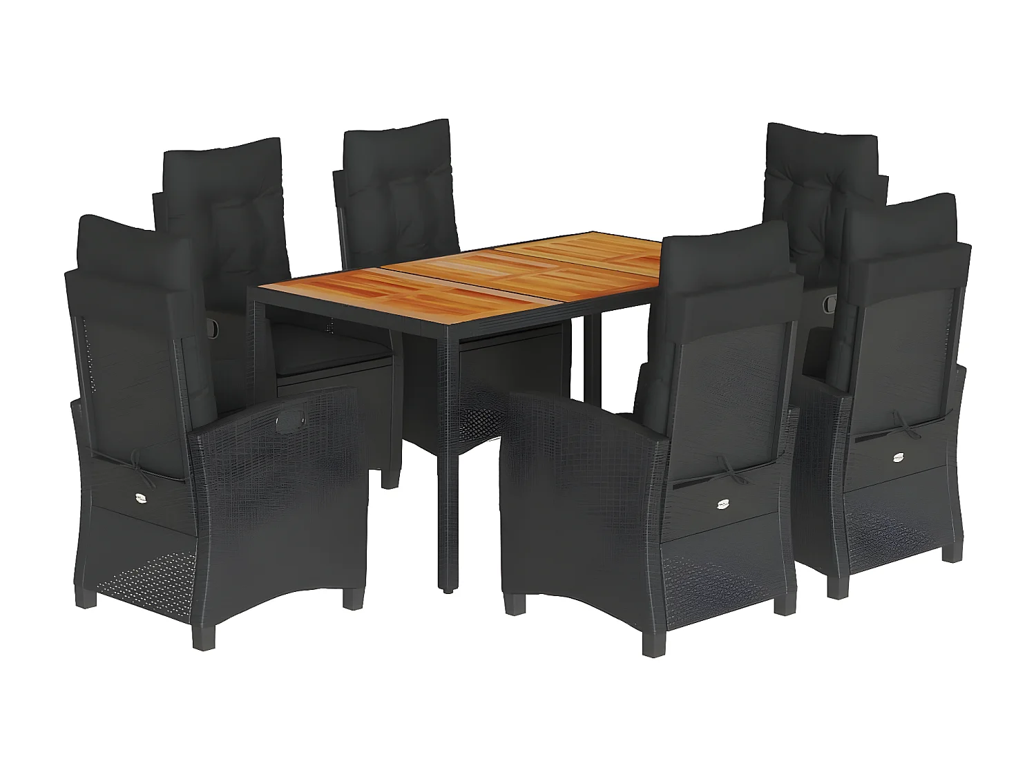 Ensemble à manger de jardin coussins 7pcs Noir Résine tressée