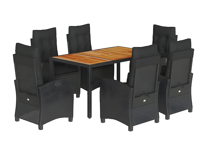 Ensemble à manger de jardin coussins 7pcs Noir Résine tressée