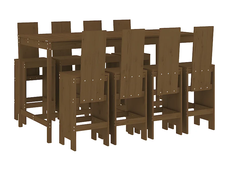 Ensemble de bar de jardin 9 pcs marron miel bois de pin massif