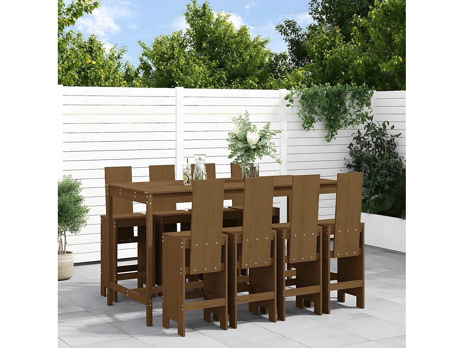 Ensemble de bar de jardin 9 pcs marron miel bois de pin massif