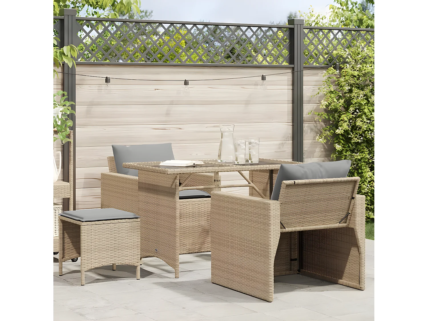 Salon de jardin avec coussins 4 pcs beige résine tressée