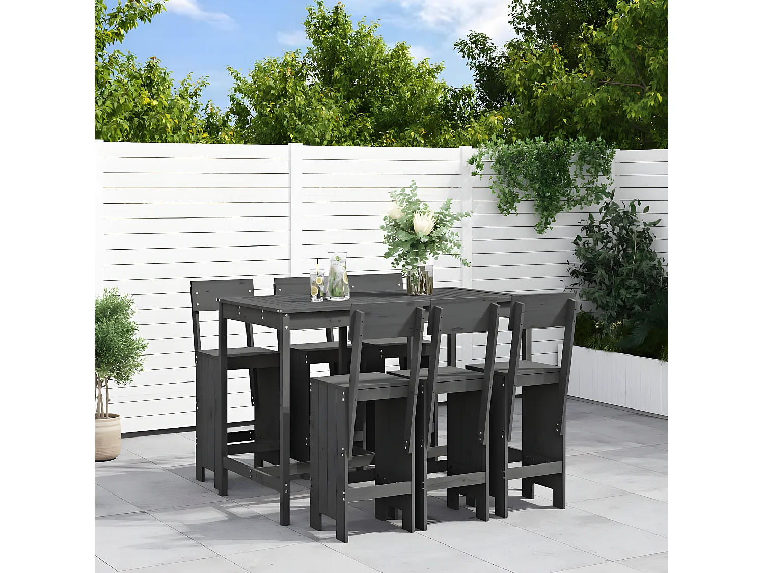 Ensemble de bar de jardin 7 pcs gris bois de pin massif
