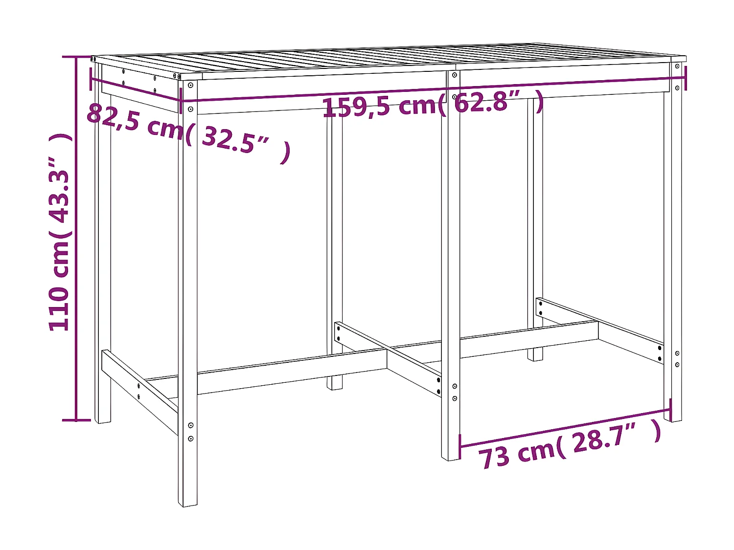 Ensemble de bar de jardin 7 pcs gris bois de pin massif