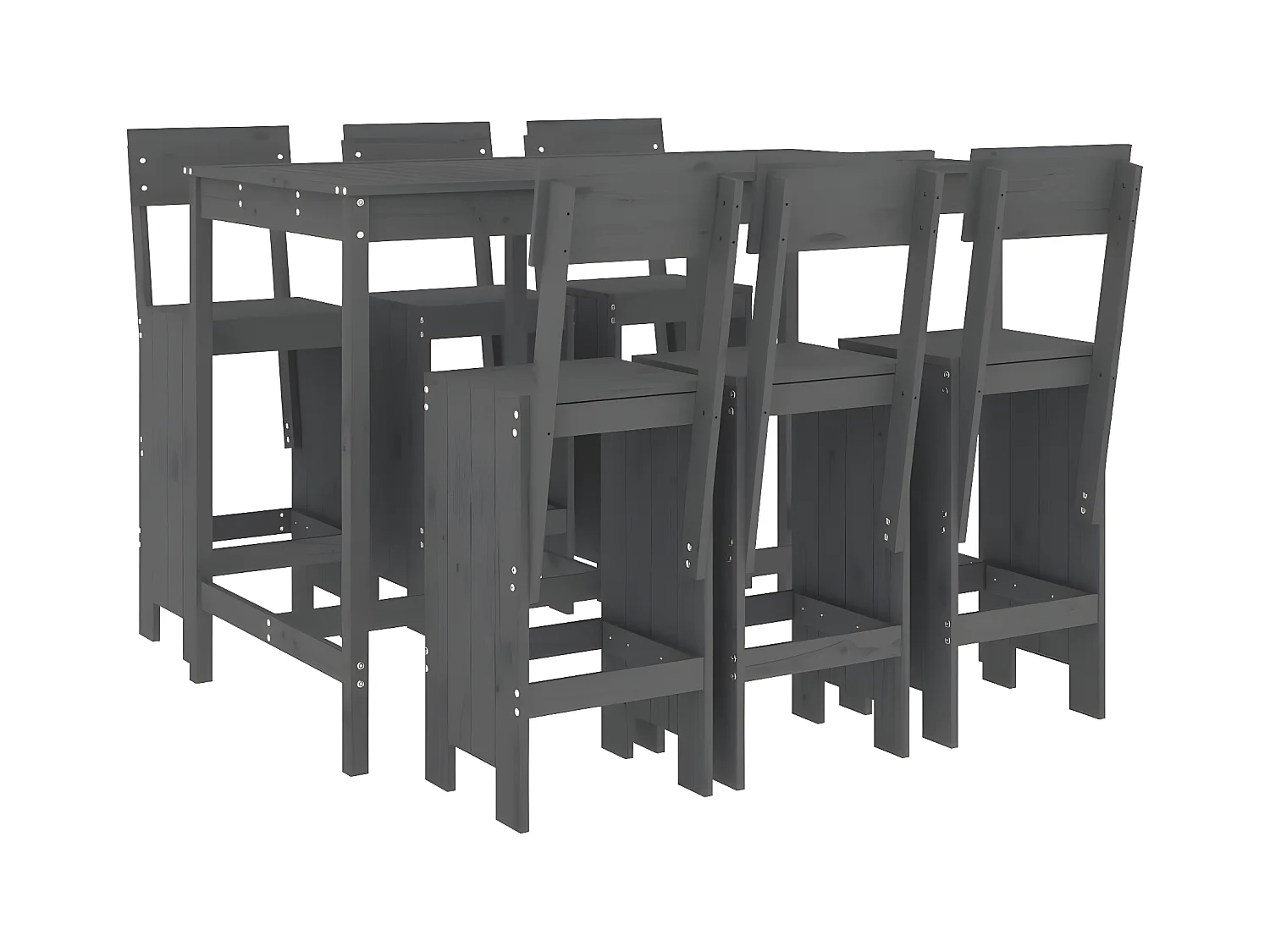 Ensemble de bar de jardin 7 pcs gris bois de pin massif